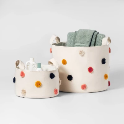 Pom-Pom Kids' Storage Basket Cream - Pillowfort™ - Image 3